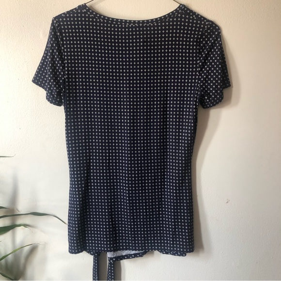 ❤️Weekend Max Mara Spagna Tie Front Patterned Short Sleeve Top Navy Size L - Picture 3 of 8